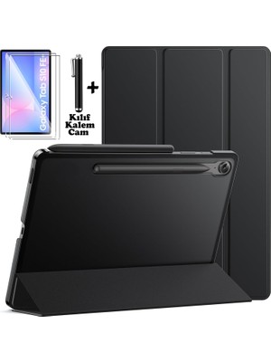 Samsung Galaxy Tab S10 Fe Plus 13.1 Inç 2025 Tablet Kılıfı Akıllı Smart Uyku Modlu Katlanabilir Arkası Renkli Şeffaf Standlı Kılıf + Ekran Koruyucu Cam + Kalem 3'lü Set SM-X620 X626B