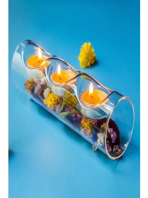 Yatay 3 Bölmeli Borosilikat Mumluk, Beyaz, 34X9 cm