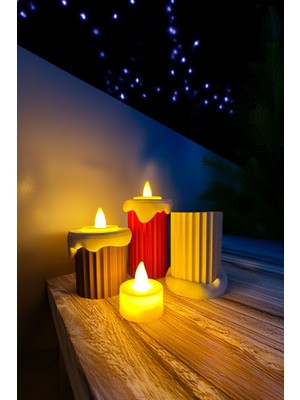 Eriyen Mumluklar Üçlü Set, Beyaz Kırmızı Kahverengi, LED Tealight Dekoratif, 6-10CM