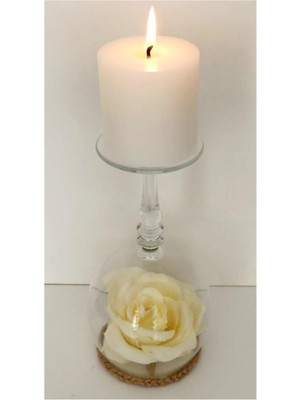 Krem Rengi Güllü El Yapımı Zarif Kadeh ve Şamdan Takımı