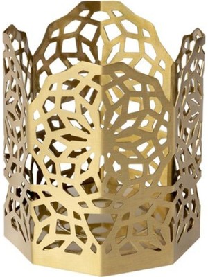 Altın Renkli Metal Tealight Mumluk, 8X8X9 Cm, Şık ve Zarif Tasarım