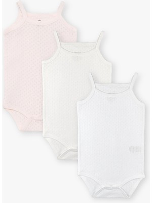 Luggi Baby Yenidoğan - 5 Yaş Kare Yaka Pamuklu Ip Askılı Kız Bebek Jakarlı Çıtçıtlı Body 3'lü  LG-2047-2