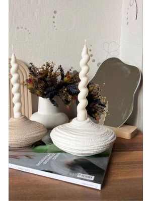 Yüzeyi Dokulu Dekoratif Mumluk, Şık ve Modern Tasarım, Beyaz Renk
