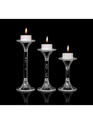 3'lü Şeffaf Polikarbon Dekoratif Şamdan Seti, Düğün ve Organizasyonlar Için