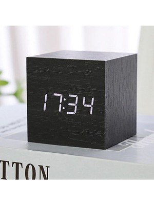Siyah Büyük Ahşap Görünümlü Dijital Masa Üstü Alarm Saat