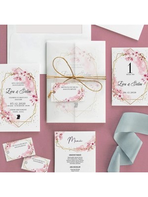 Lavinya Şeffaf Zarflı Düğün Davetiyesi