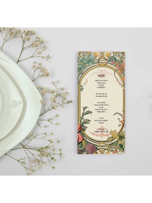 Vıntage Çıçek Motıfı Menü Kartı