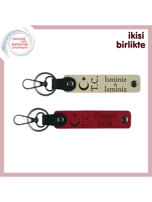 Sevgililik Hatırası Olarak Kalacak Hediye – Ay Yıldız Tc Deri Anahtarlık Seti, Sütlü Kahve-Kırmızı