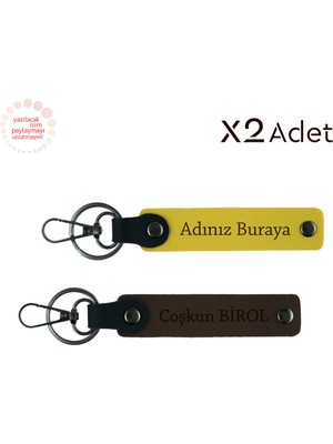 Kurumsal Yılbaşı Hediyesi,kişisel Isimli 2’li Anahtarlık Takımı, Sarı-Koyu Kahve