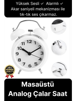 Renkli, Dekoratif, Pilli, Yüksek Sesli, Çift Çan, Masaüstü, Mini Analog Çalar Saat