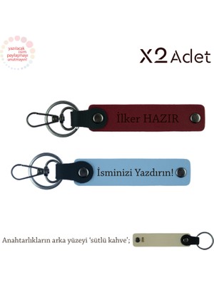 Kurumsal Yılbaşı Hediyesi,kişisel Isimli 2’li Anahtarlık Takımı, Gök Mavi-Bordo-Sütlü Kahve
