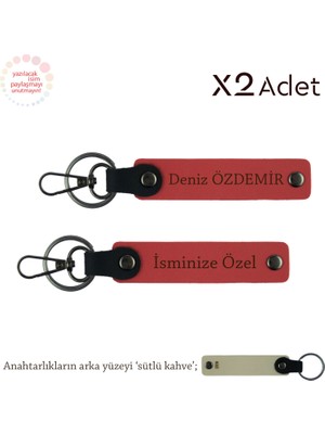 Öğretmene Romantik Sürpriz, Isim Yazılı 2’li Anahtarlık Hediye Takımı, Nar Çiçeği-Sütlü Kahve