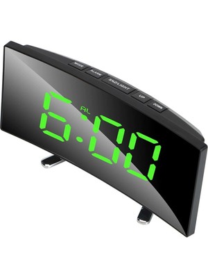 Kavisli Dijital Saat, Aynalı LED Işıklı Masaüstü Dekor, Sürekli Açık, Şık Tasarım