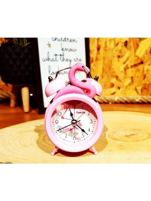 Pembe Flamingo Tasarımlı Işıklı ve Alarmlı Masa Saati