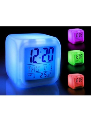 7 Renkli Dijital Termometreli Masa Saati ve Gece Lambası