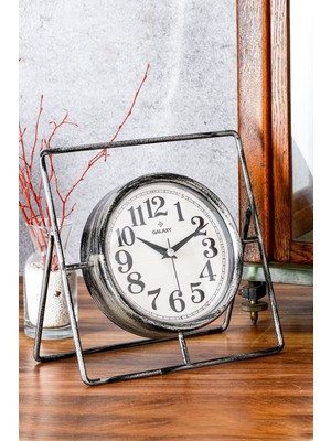 Gri Eskitme Dekoratif Metal Masa Saati, Sessiz Mekanizmalı