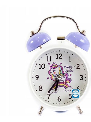 Mor Renkli, Tek Boynuzlu At Tasarımlı Büyük Masa Üstü Alarm Saati