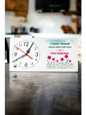 Beyaz Ahşap Masa Saati, Annelere Özel Hediye, Zarif ve Şık Tasarım