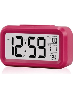 Pembe Dijital Saat, Termometre, Alarm, LCD Ekran, Akıllı Gece Işığı