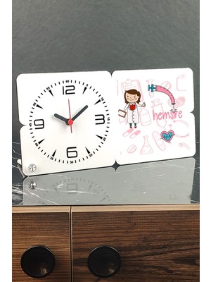 Şık Ahşap Masa Saati, Hemşire Temalı, Zarif Dekorasyon Parçası