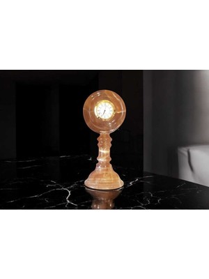 Doğal Taş Onyx Mermer Masaüstü Saat, Şık ve Kaliteli Dekoratif Obje