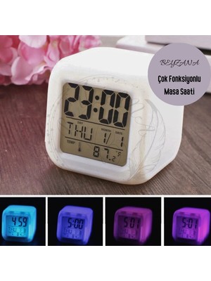 7 Renkli Dijital Çocuk Odası Küp Alarm Saat, Renk Değişimi ve Güçlü Alarm Özelliğiyle