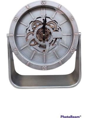 Gri Çarklı Masa Saati, 26.7 Cm, Şık ve Fonksiyonel Ofis Dekoru Için Ideal