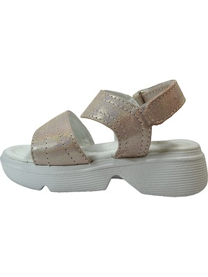 Onlo Ayakkabı B.042 Hakiki Deri Pudra Cırtlı Kız Çocuk Sandalet