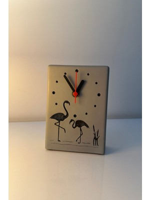 Gri Beton Masa Saati, Leylek Çizimi, Şık Ev ve Ofis Dekoru, Hediye Seçeneği