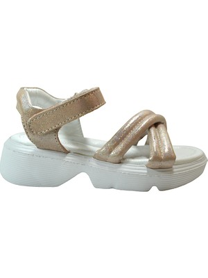 Onlo Ayakkabı B.043 Hakiki Deri Pudra Ortopedik Cırtlı Kız Çocuk Sandalet