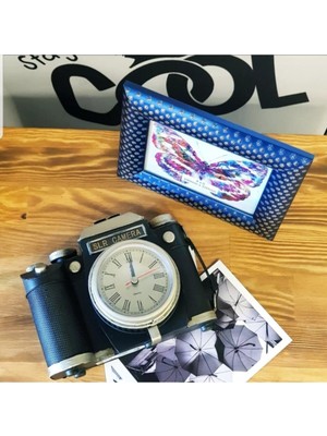 Retro Tarzda Fotoğraf Makinesi Tasarımlı Şık Masa Saati, Modern ve Şık Dekoratif Ürün