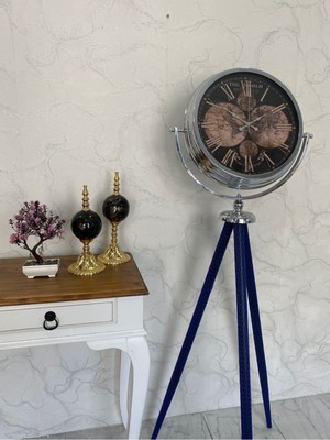 150 cm Metal Krom Tripod Ayaklı Dekoratif Saat, Şık ve Dayanıklı Tasarım