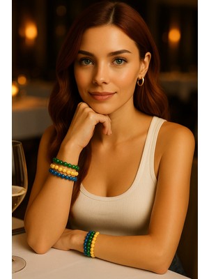 El Yapımı Renkli Akrilik Tasarım - 3’lü Mermer Desenli Boncuk Bileklik Seti