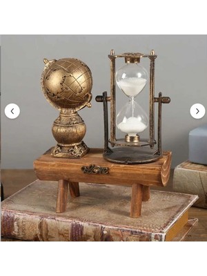 Kişiye Öze Ahşap Ayaklı Dekoratif Kum Saati ve Dünya Biblo Seti