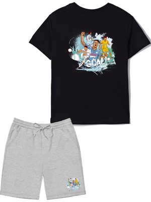 2'li Set Baskılı Erkek Çocuk Pamuk Şort Tshirt Takım Futbol 5 6 7 8 9 10 11 12 13 14 Yaş Tişört