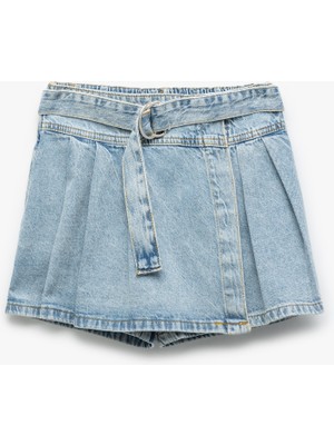 Koton Pamuklu Cepli Kemer Detaylı Denim Şort Etek