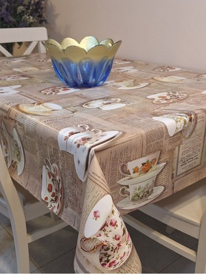 Başak Ev Tekstili Elyaflı Pvc Muşamba - Desenli Silinebilir Masa Örtüsü ( Bej)