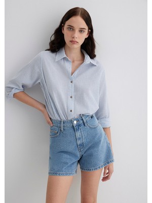 Mavi Keten Karışımlı Mavi Gömlek 1211096-80767