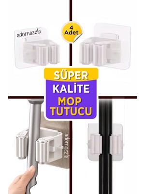 Yapışkanlı Pratik Mop Askısı, 4 Adet, Dayanıklı ve Kullanışlı Temizlik Aksesuarı