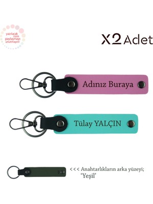 Miawiki Doktora Yılbaşı Armağanı, Isim Yazılı 2’li Anahtarlık Hediyesi, Pembe-Turkuaz-Yeşil