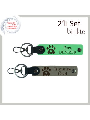 Miawiki Kalpli Pati Motifli 2’li Anahtarlık Seti, Kedi ve Köpek Severlere Özel, Fıstık Yeşil-Kül Gri