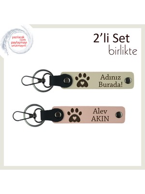 Miawiki Çocuğunuzla Ortak Evcil Hayvan Hatırası, Kalpli Pati Isim Yazılı Anahtarlık Set, S Kahve-Yavru Ağzı