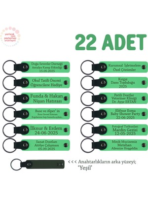 Miawiki Kadınlar Gününde Komşulara Hediye Olarak, 22'li Set, Isimli Deri Hatıra Anahtarlık, F Yeşil & Yeşil