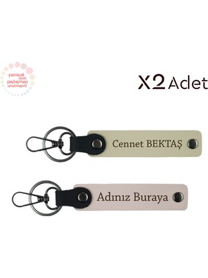 Miawiki Çiftlere Yıl Dönümü Hediyesi, Isim Yazılı 2’li Anahtarlık Takımı, Pudra-Sütlü Kahve