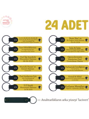 Miawiki Sarı & Laci, Aile Gecesinde Sunulacak Sürpriz Hediye, 24’lü Set, Kişiye Özel Yazılı Deri Anahtarlık