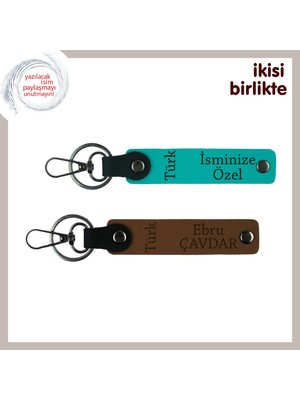 Miawiki Anı Niteliğinde Unutulmaz Hediye – Türk Yazısı Kişisel Anahtarlık Seti, Koyu Turkuaz-Kahve