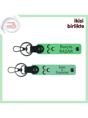 Miawiki Üç Hilal Desenli Öğretmene Teşekkür Anahtarlığı – Kişiye Özel 2’li Set, F Yeşil-Yeşil