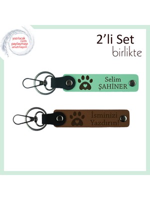 Miawiki Hayvan Sahipleri Için Kişisel Hediye, Kalpli Pati Desenli Anahtarlık Seti, Açık Yeşil-Açık Kahve