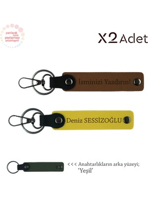 Miawiki Yeni Evli Çiftlere Özel Hediye – Kişisel Isimli 2’li Anahtarlık Seti, Açık Kahve-Sarı-Yeşil