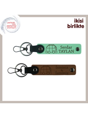 Miawiki Yolda Büyüyen Dostluklara, Kişiye Özel Karavan Anahtarlık Seti, Isim Yazılabilir, Açık Yeşil-A Kahve